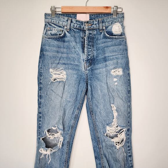 Revice Button Fly Distressed High Rise Mom Jean 28 - Picture 2 of 10